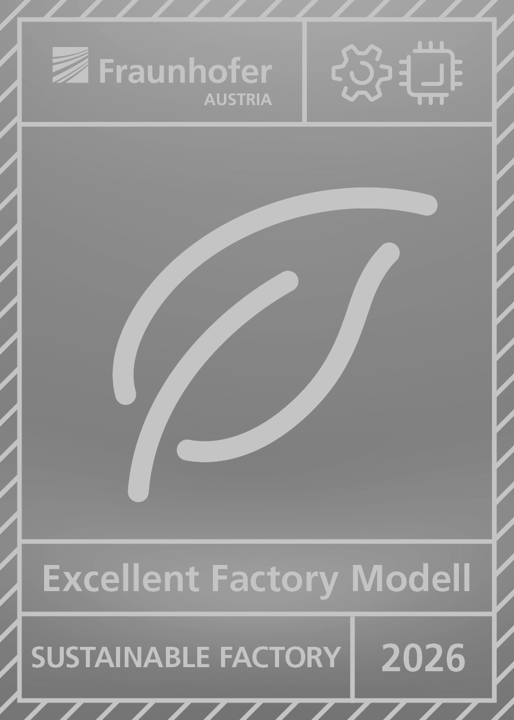 Ein Badge des Fraunhofer Insituts zur Sustainable Factory of the Year 2026 in Gold