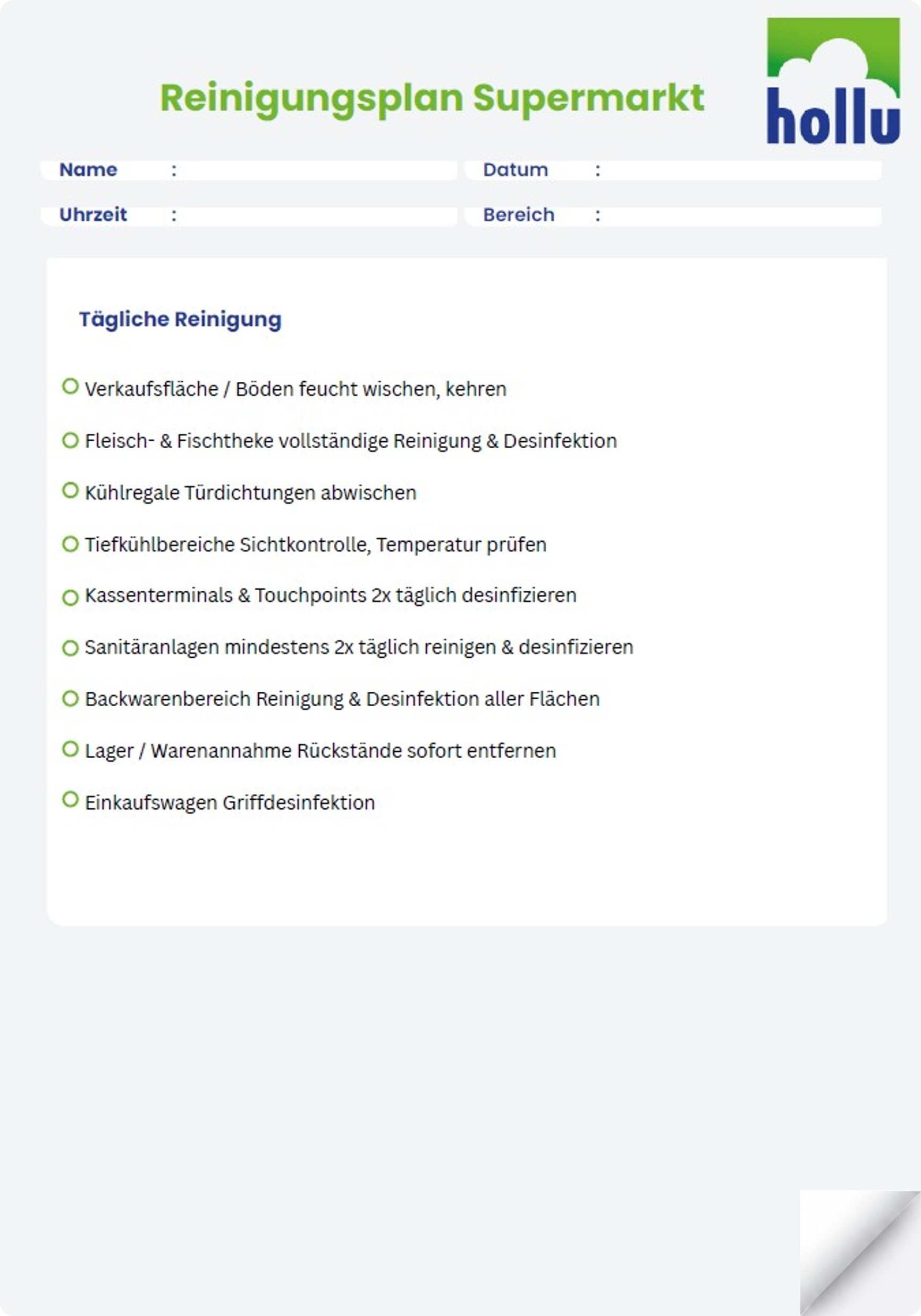 Ein Reinigungsplan für einen Supermarkt
